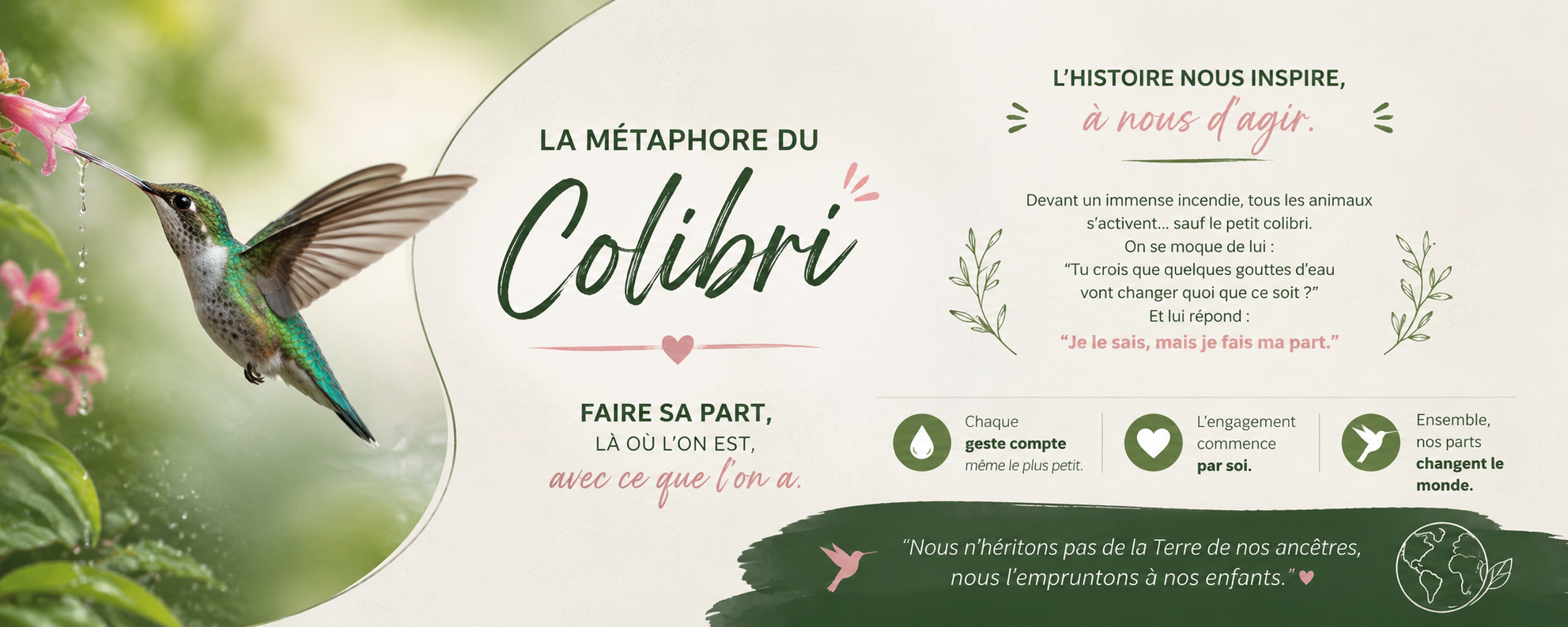 La métaphore du Colibri — faire sa part, là où l'on est, avec ce que l'on a.